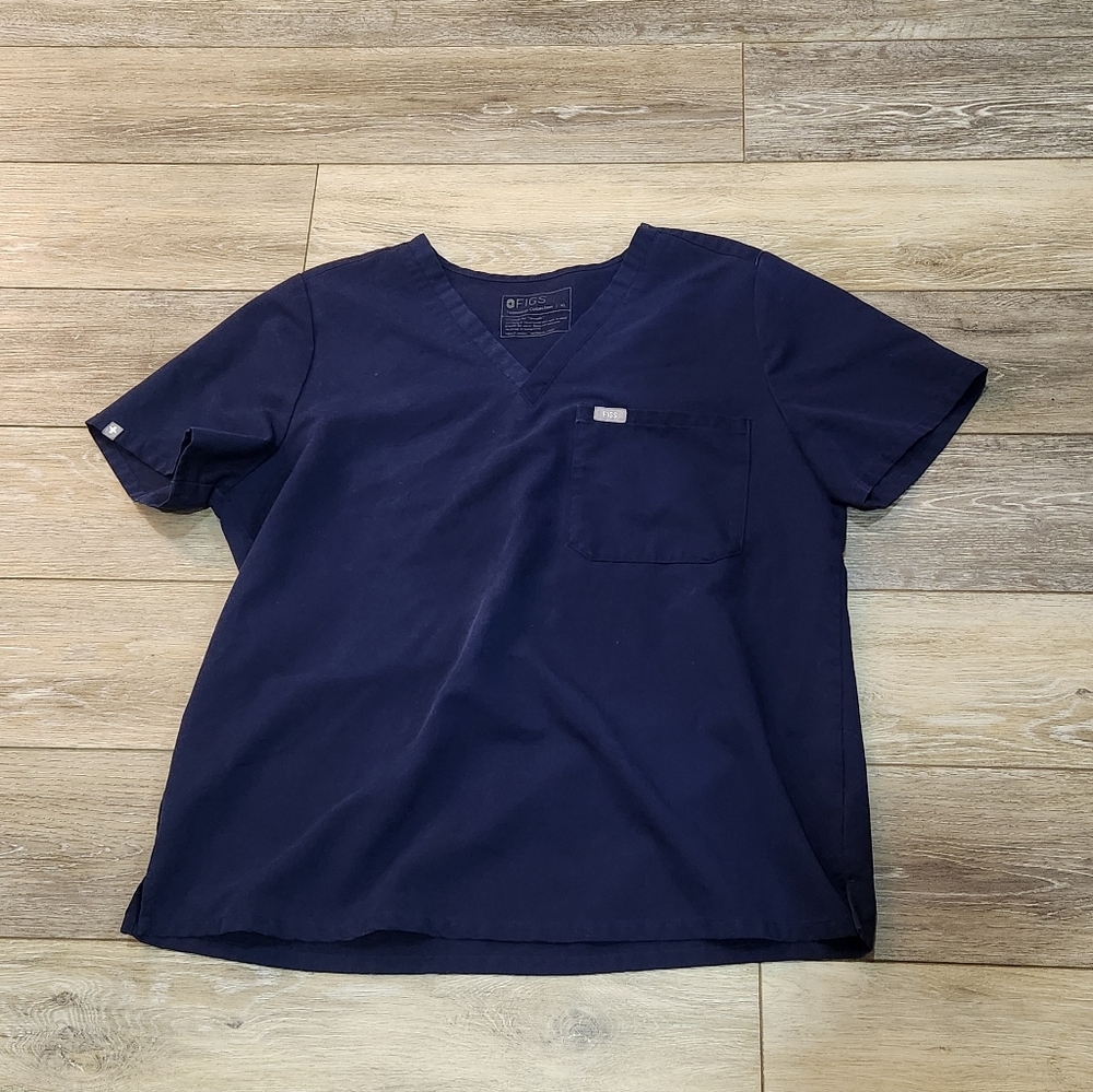 Figs Deep Blue Woman's Short Sleeve V-Neck Scrub Shirt Size XL